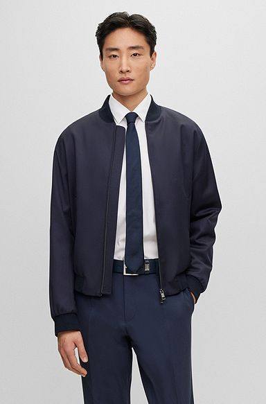 Zip-up jacket in virgin-wool serge, Dark Blue