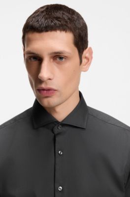 Camicia regular fit in twill di cotone elasticizzato facile da stirare, Grigio scuro