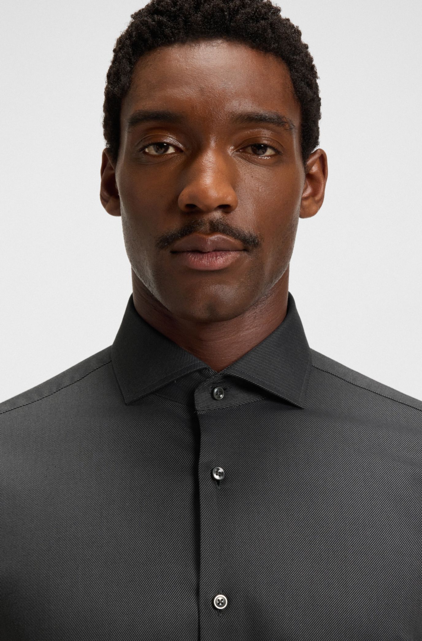 Regular-fit shirt in easy-iron stretch-cotton twill, Dark Grey