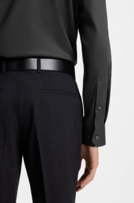 Camicia regular fit in twill di cotone elasticizzato facile da stirare, Grigio scuro
