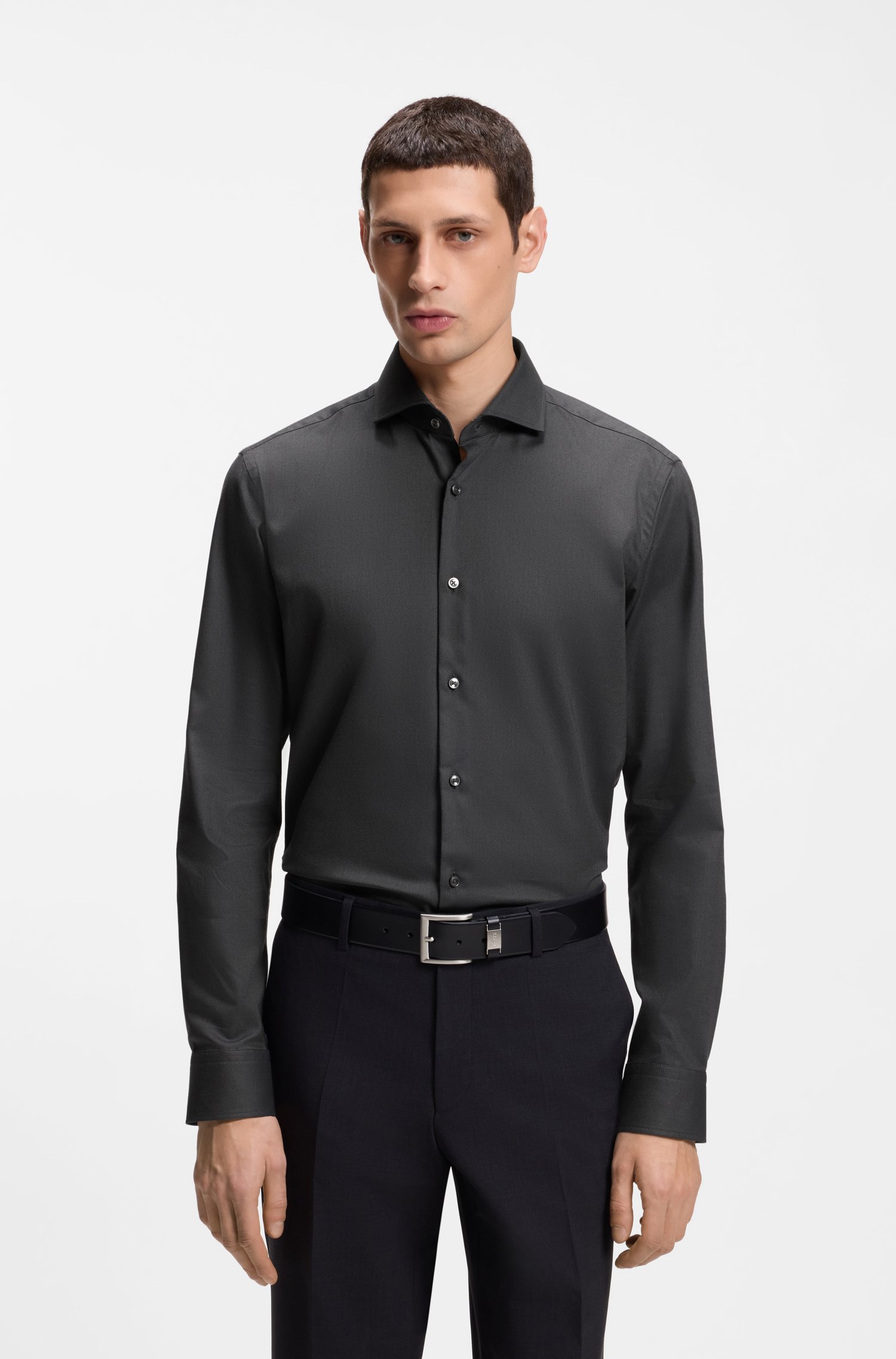 Boss Regular-fit shirt in easy-iron stretch-cotton twill skjortor & blusar herr