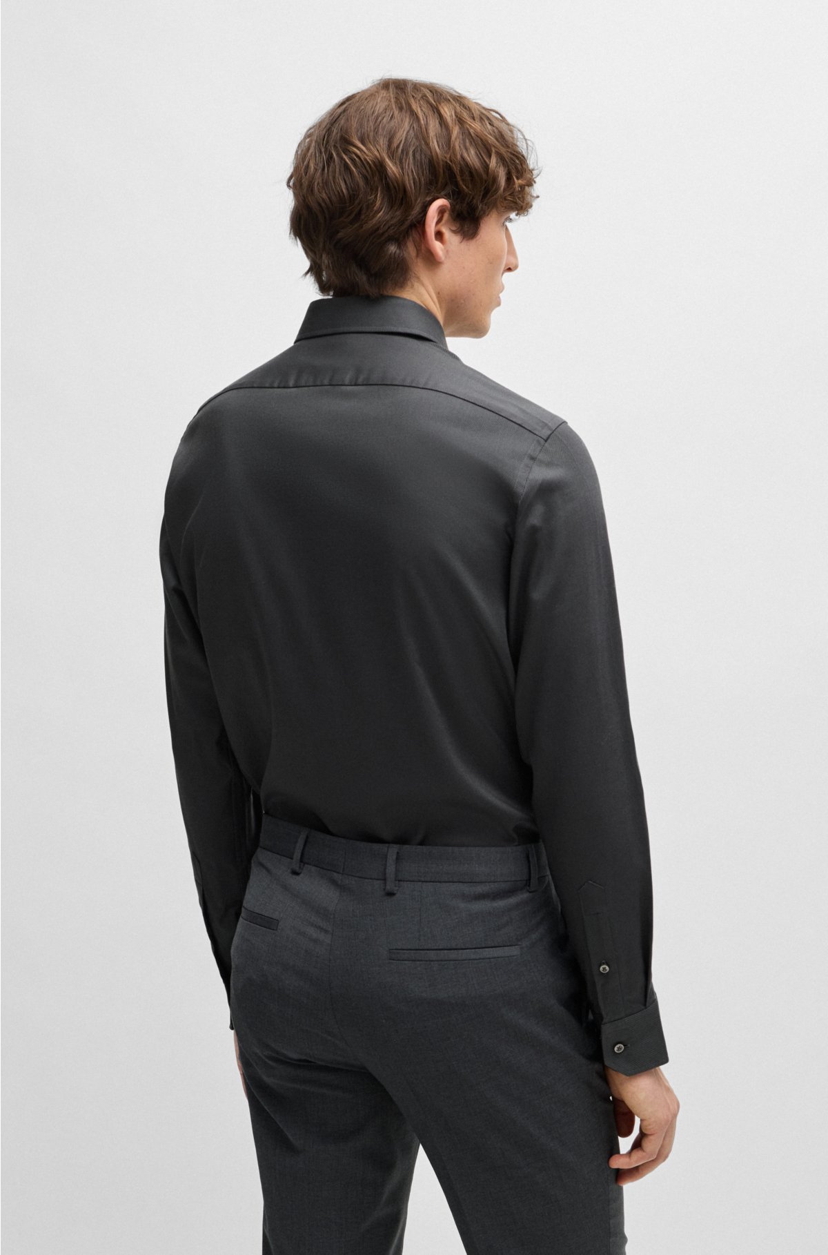 Regular-fit shirt in easy-iron stretch-cotton twill, Dark Grey