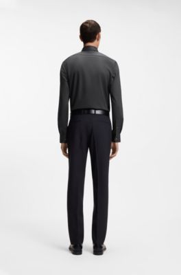 Regular-Fit Hemd aus elastischem Baumwoll-Twill mit b&uuml;gelleichtem Finish, Dunkelgrau