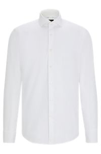Regular-Fit Hemd aus elastischem Baumwoll-Twill mit bügelleichtem Finish, Weiß
