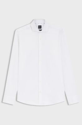 Regular-Fit Hemd aus elastischem Baumwoll-Twill mit b&uuml;gelleichtem Finish, Wei&szlig;