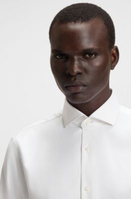 Regular-fit shirt in easy-iron stretch-cotton twill, White