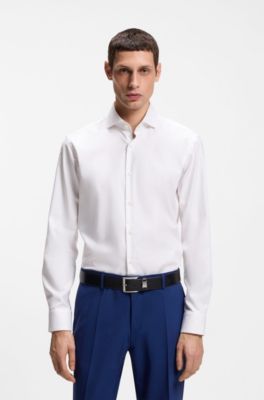 Regular-fit shirt in easy-iron stretch-cotton twill, White