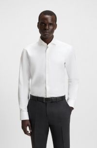 Regular-Fit Hemd aus elastischem Baumwoll-Twill mit bügelleichtem Finish, Weiß