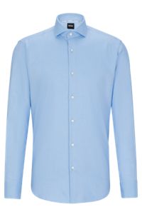 Regular-Fit Hemd aus elastischem Baumwoll-Twill mit bügelleichtem Finish, Hellblau