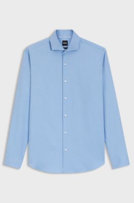 Regular-fit shirt in easy-iron stretch-cotton twill, Light Blue