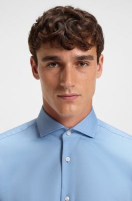 Regular-fit shirt in easy-iron stretch-cotton twill, Light Blue