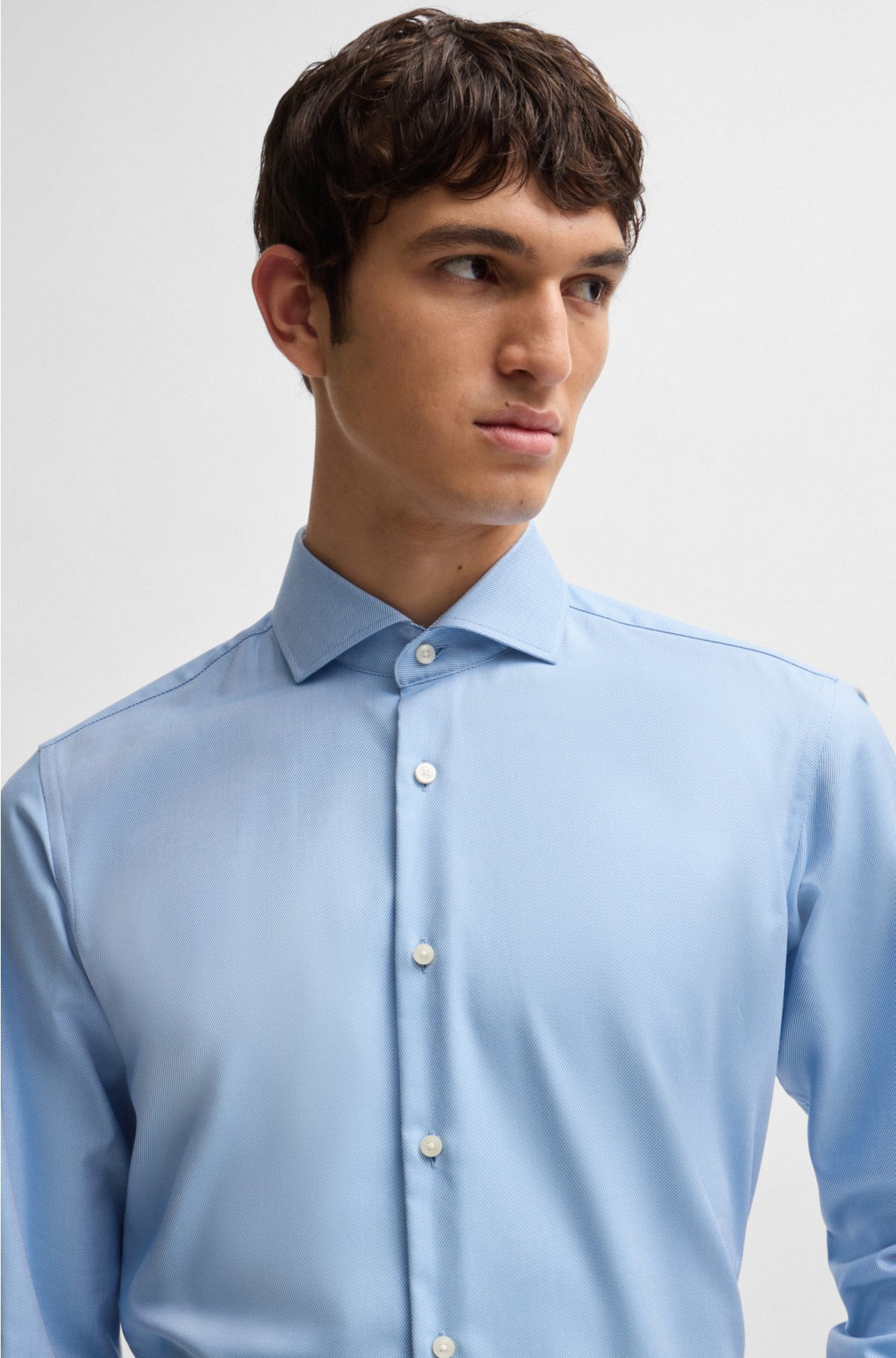 Regular-fit shirt in easy-iron stretch-cotton twill, Light Blue
