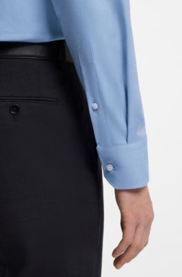 Camicia regular fit in twill di cotone elasticizzato facile da stirare, Celeste