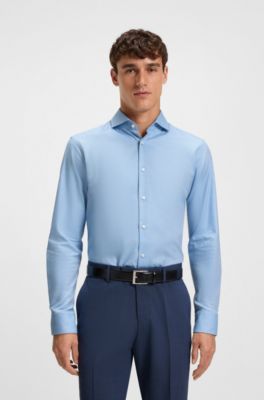 Regular-fit shirt in easy-iron stretch-cotton twill, Light Blue
