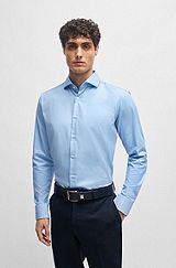 Regular-fit overhemd van gemakkelijk te strijken twill van stretchkatoen, Lichtblauw