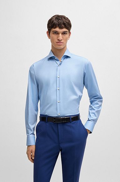 Regular-fit shirt in easy-iron stretch-cotton twill, Light Blue