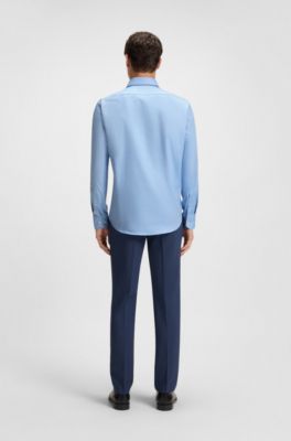 Regular-fit shirt in easy-iron stretch-cotton twill, Light Blue