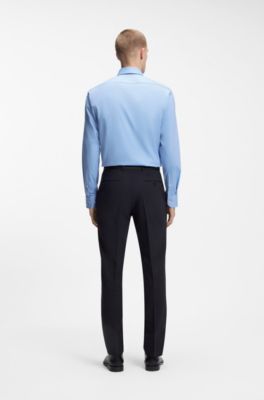 Camisa regular fit en sarga de algod&oacute;n el&aacute;stico de planchado f&aacute;cil, Celeste