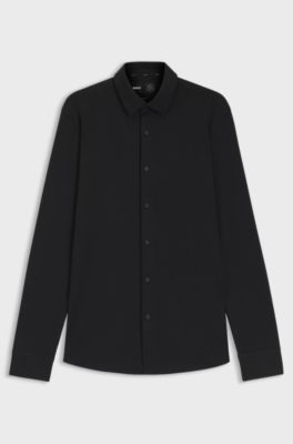 Camicia slim fit in misto cotone elasticizzato ad alte prestazioni, Nero