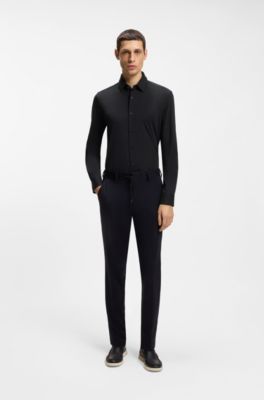 Slim-fit shirt in a performance-stretch cotton blend, Black