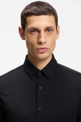 Slim-fit shirt in a performance-stretch cotton blend, Black