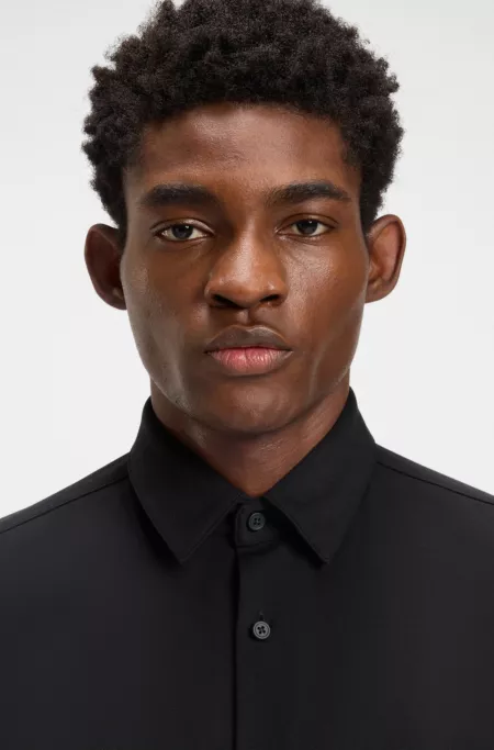Slim-fit shirt in performance-stretch cotton-blend jersey