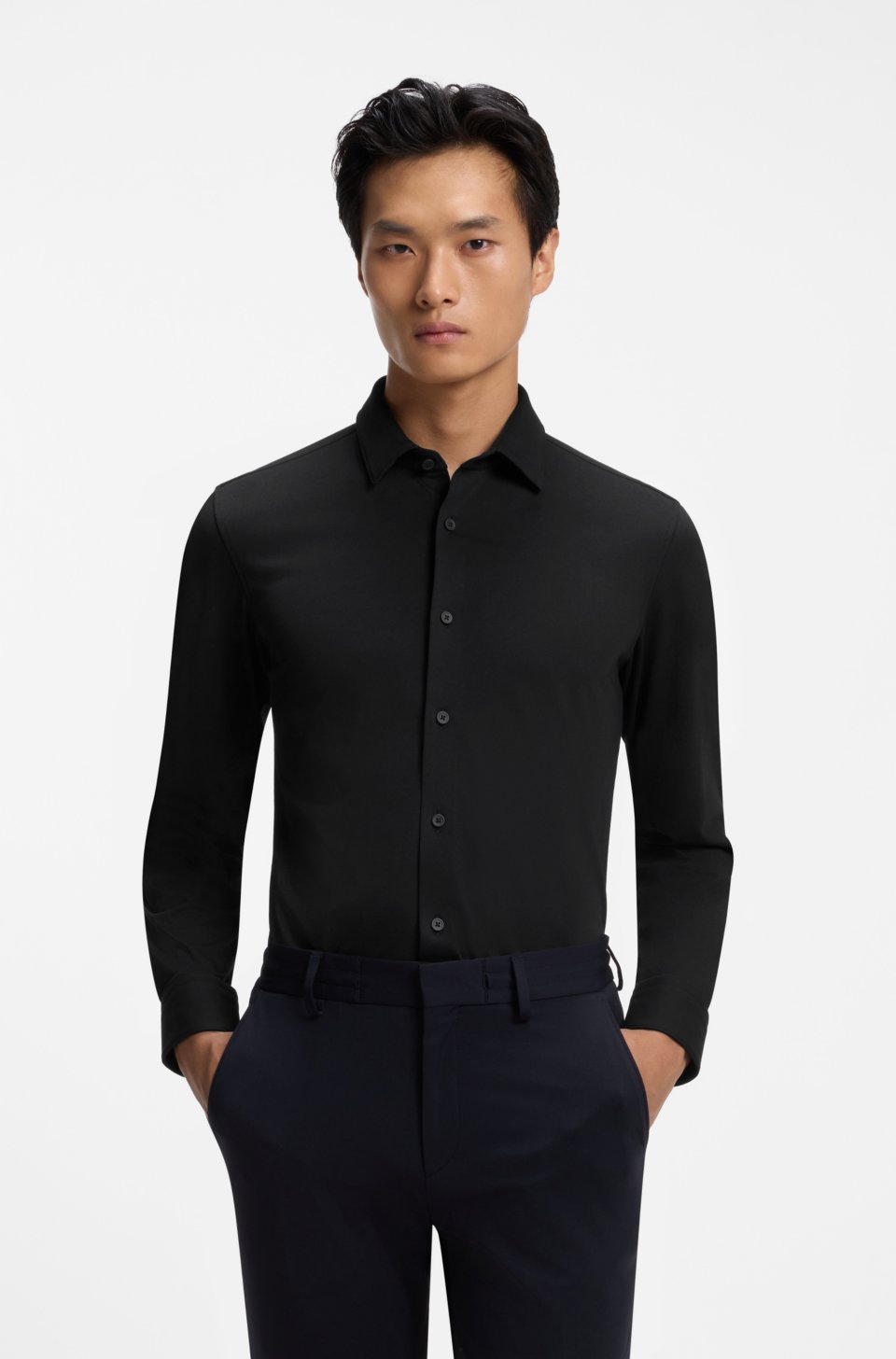 Slim-fit shirt in a performance-stretch cotton blend