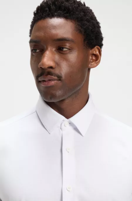 Slim-fit shirt in performance-stretch cotton-blend jersey