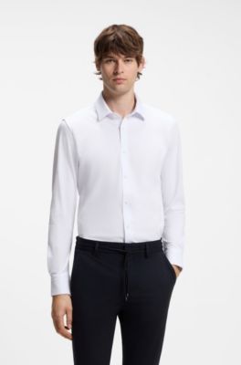 Slim-fit shirt in a performance-stretch cotton blend, White