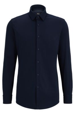 BOSS - Slim-fit shirt in performance-stretch cotton-blend jersey