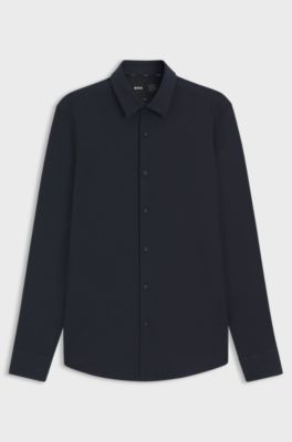 Camisa slim fit en algod&oacute;n el&aacute;stico de alto rendimiento, Azul oscuro