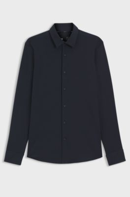 Camisa slim fit en algod&oacute;n el&aacute;stico de alto rendimiento, Azul oscuro