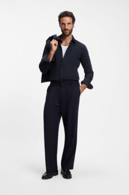 Chemise Slim en coton stretch m&eacute;lang&eacute; performant, Bleu fonc&eacute;