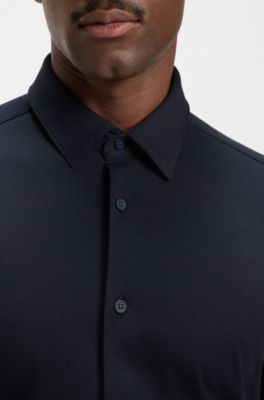 Slim-fit shirt in a performance-stretch cotton blend, Dark Blue