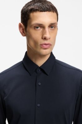 Slim-fit shirt in a performance-stretch cotton blend, Dark Blue