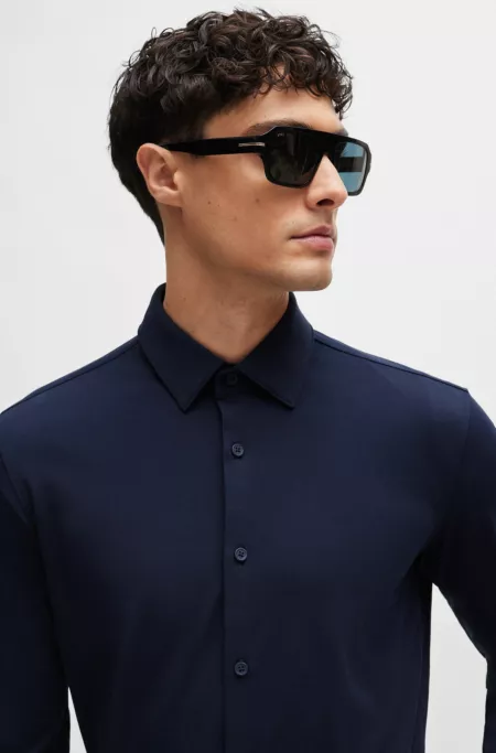 Slim-fit shirt in performance-stretch cotton-blend jersey