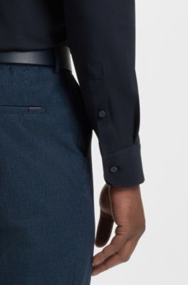 Slim-fit shirt in a performance-stretch cotton blend, Dark Blue