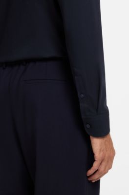 Chemise Slim en coton stretch m&eacute;lang&eacute; performant, Bleu fonc&eacute;