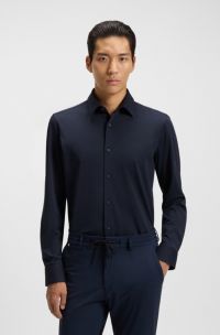 Slim-fit shirt in a performance-stretch cotton blend, Dark Blue
