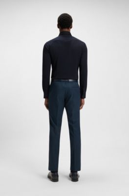Slim-fit shirt in a performance-stretch cotton blend, Dark Blue