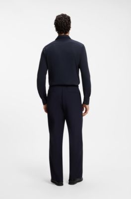 Chemise Slim en coton stretch m&eacute;lang&eacute; performant, Bleu fonc&eacute;