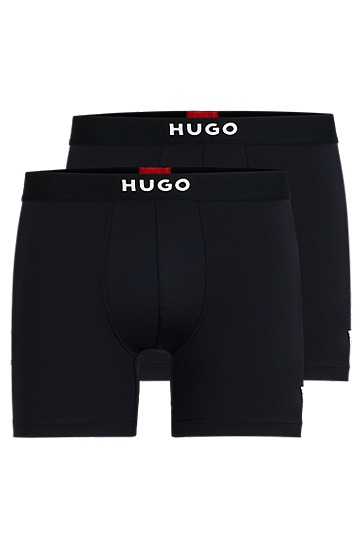 HUGO 雨果徽标细节装饰平角内裤两条装,  001_Black
