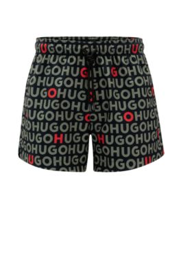 HUGO - Recycled-material swim shorts with logo print