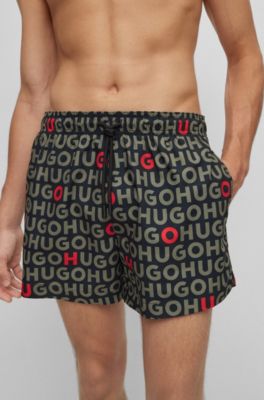 HUGO - Recycled-material swim shorts with logo print