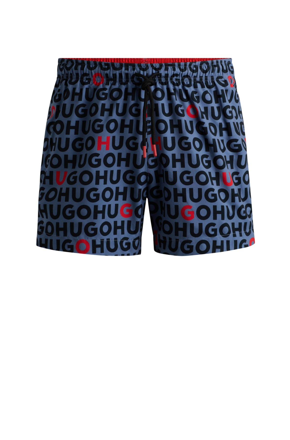 Recycled-material swim shorts with logo print, Blue