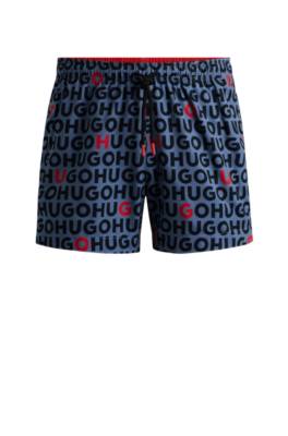Hugo Boss Recycled-material Swim Shorts With Logo Print In Blue