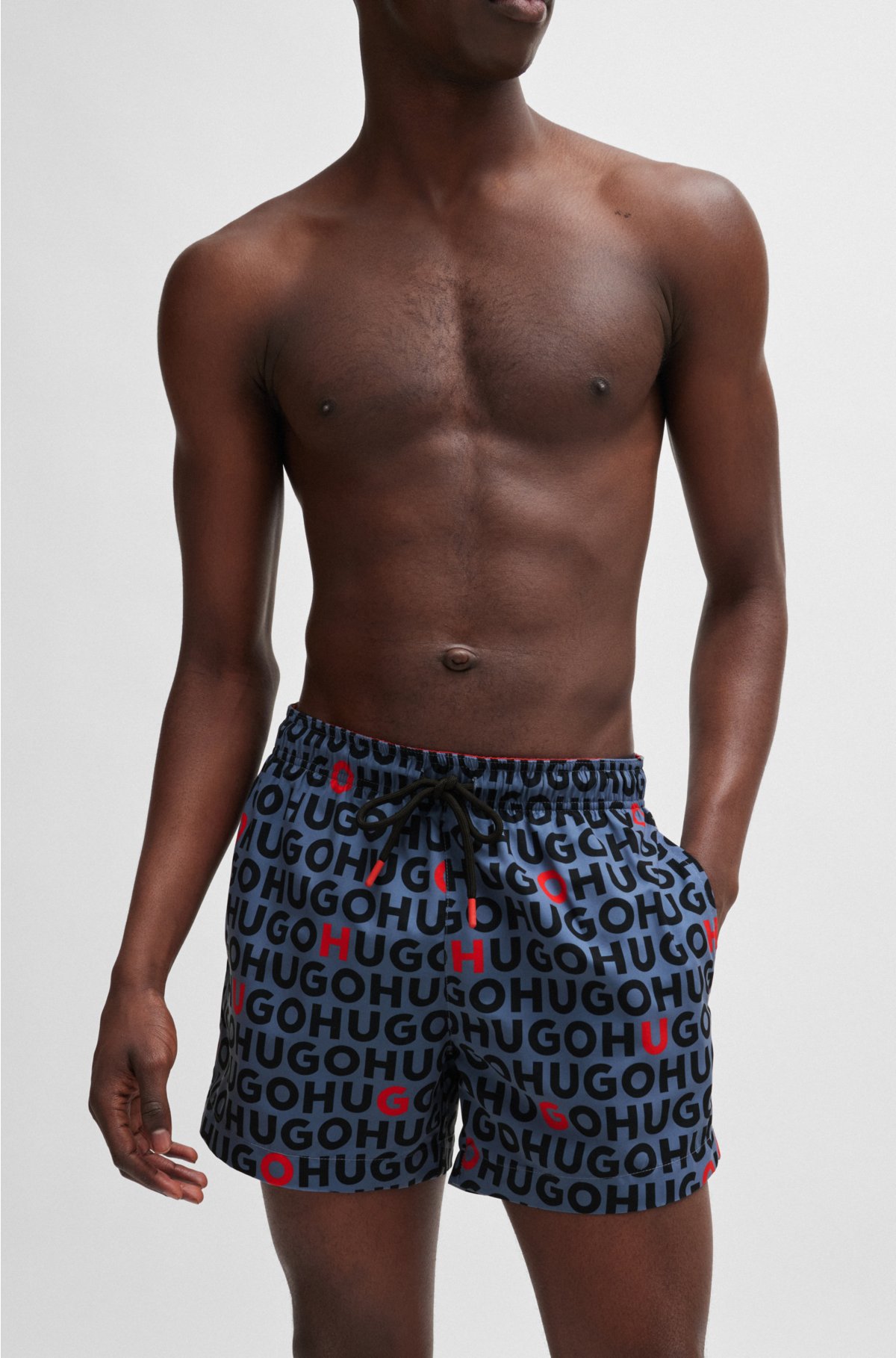 Recycled-material swim shorts with logo print, Blue