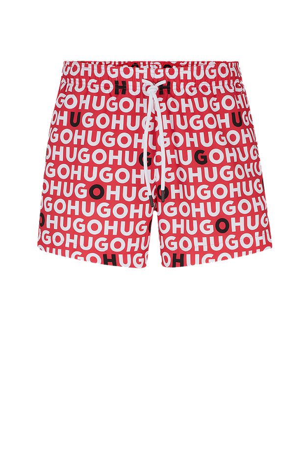 Recycled-material swim shorts with logo print, Red