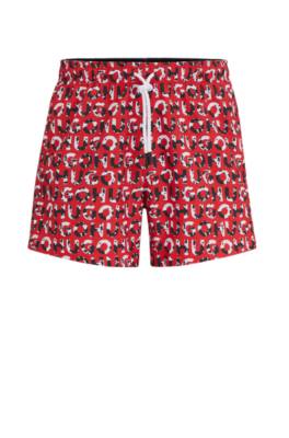 Hugo Boss Recycled-material Swim Shorts With Logo Print In Red