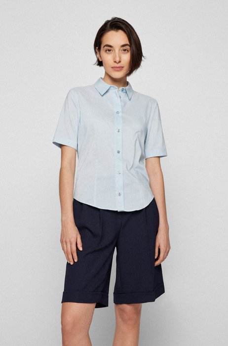 Slim-fit blouse in an organic-cotton blend, Light Blue